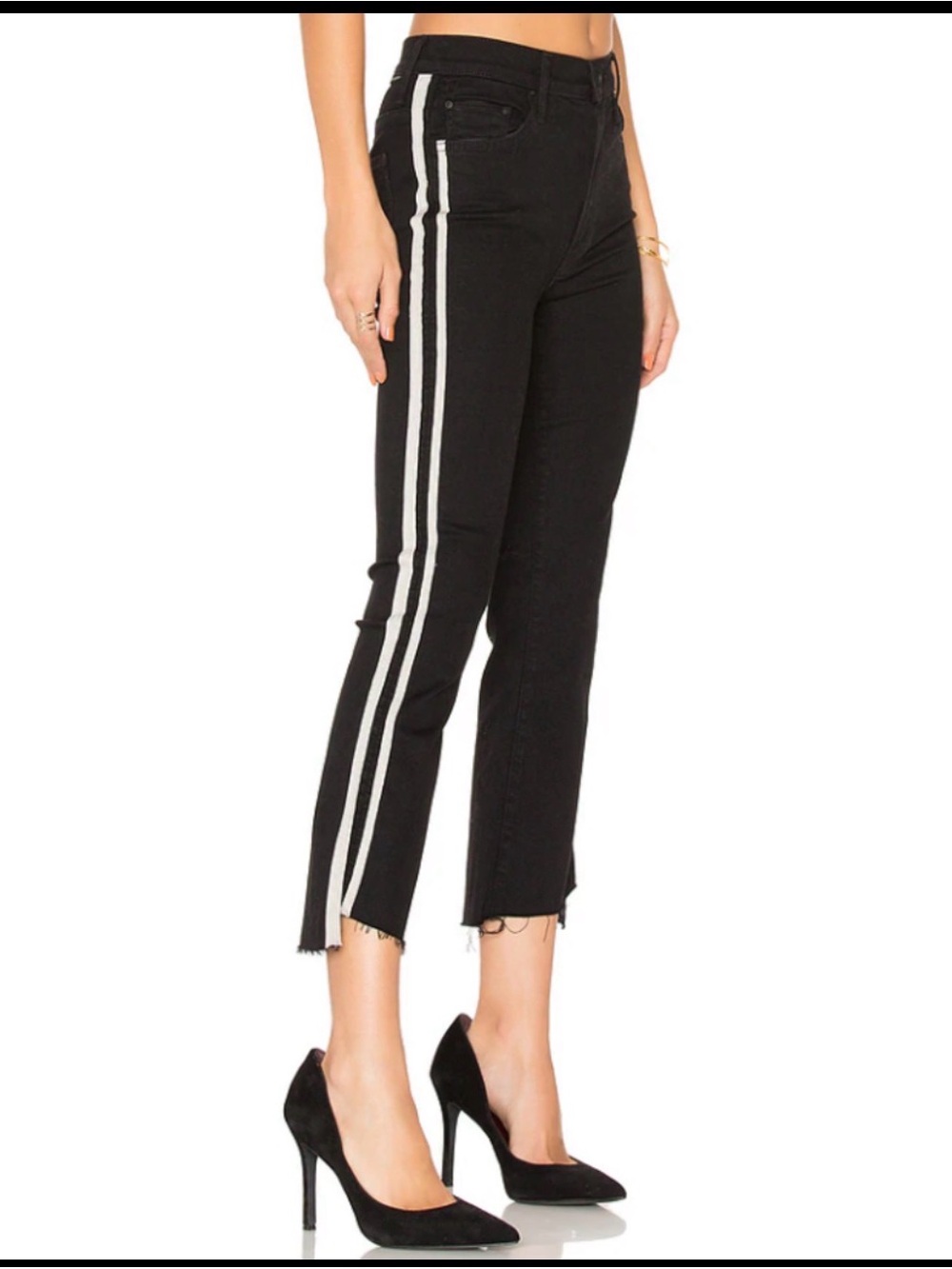 Mother Jeans Black with Cream Side Stripes